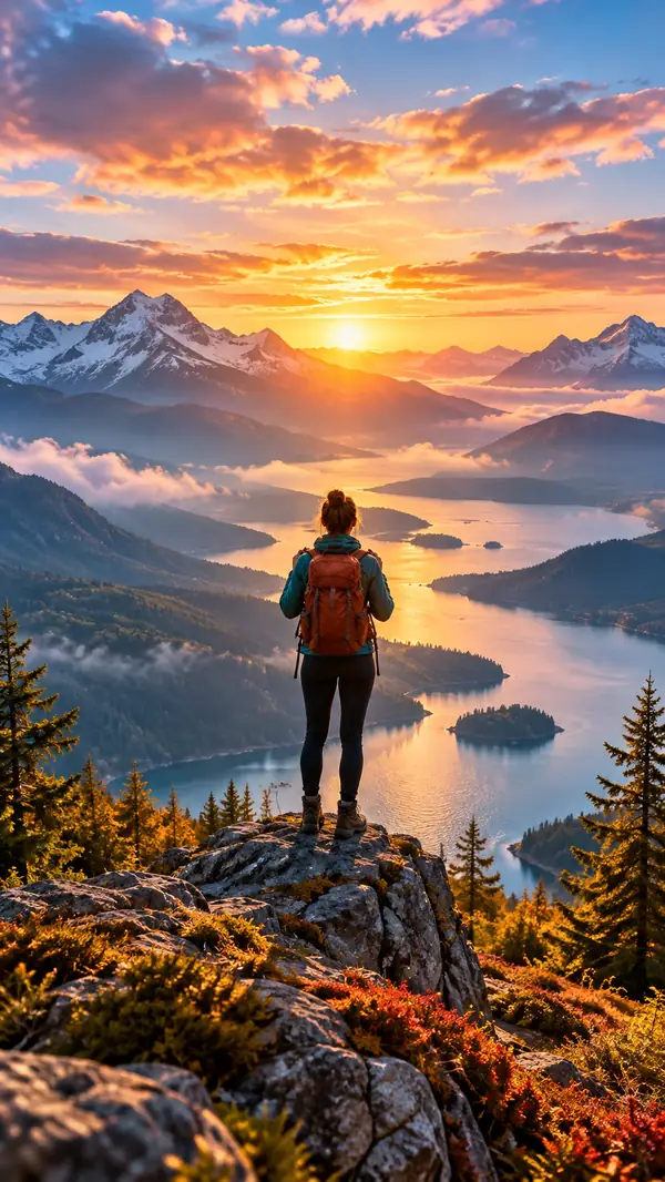 A colorful landscape scene composed with a strong vertical subject in the center, suitable for a cropped social video.