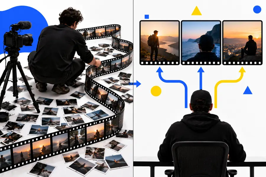 Illustration representing a comparison of editing workflows